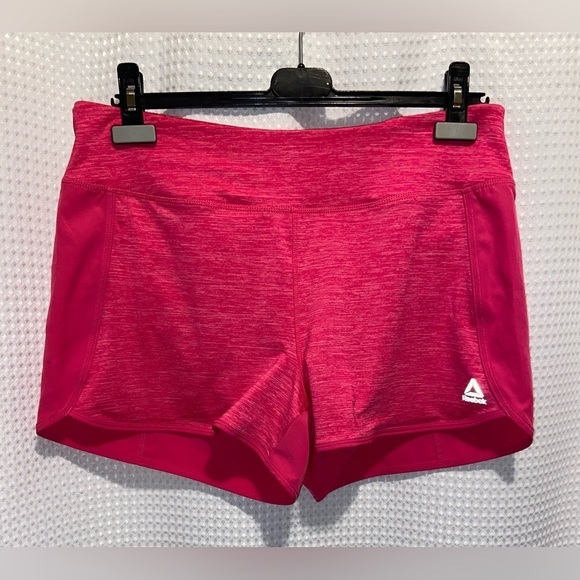 Women’s Reebok heathered pink stretchy lined‎ workout shorts Sz medium - Picture 1 of 15